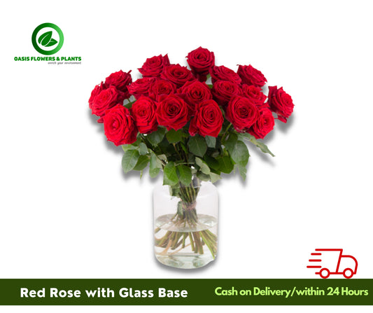 Red Rose With Glass Base