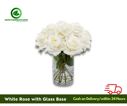 White Rose With Glass Base