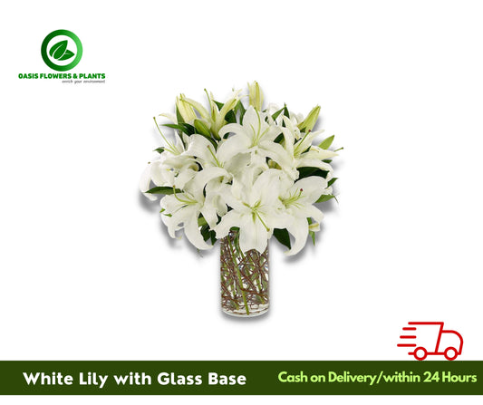 White Lily With Glass Base